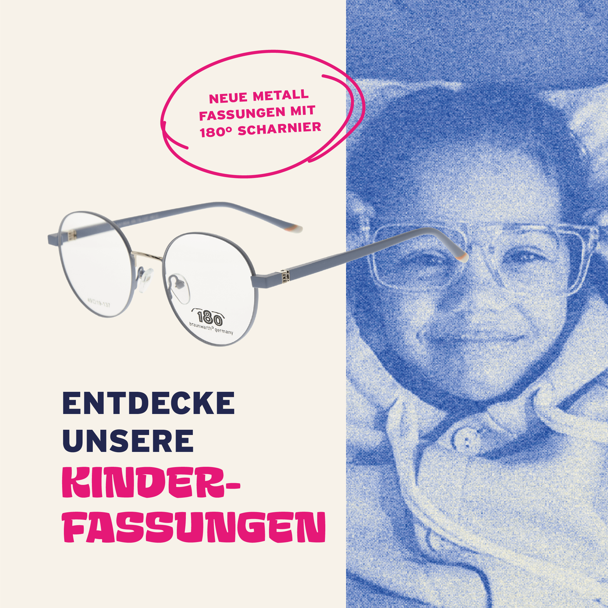 Neue Metall Kinderfassungen mir 180grad Scharnier